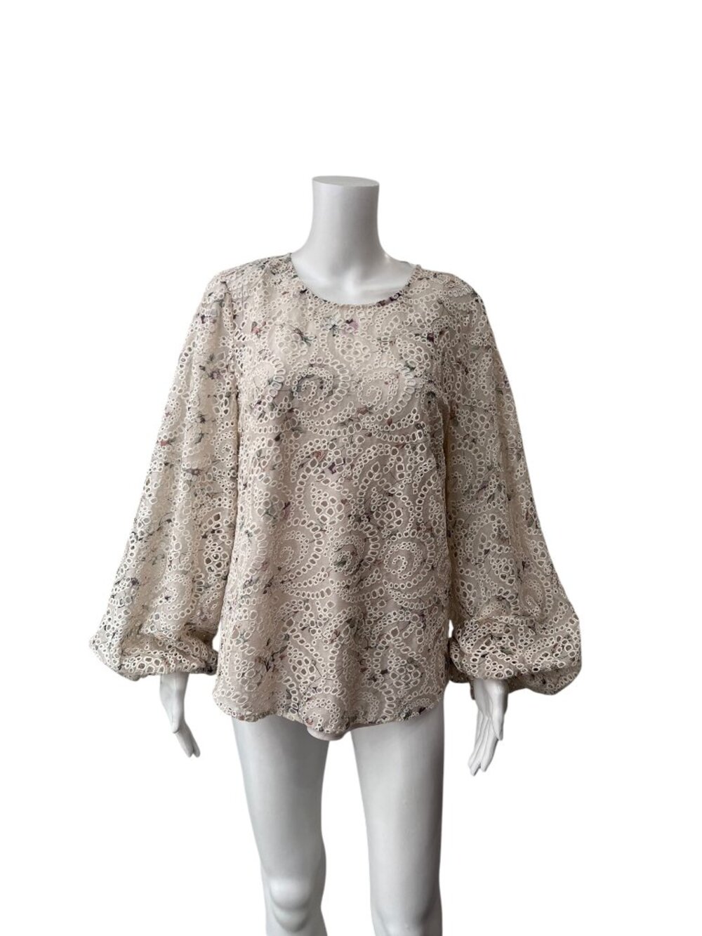 $395 Veronica Beard Ivory Multi Eyelet Embroidered Floral Azar Blouse Top sz 12
